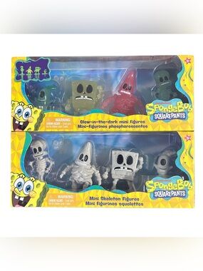 SpongeBob Mini Skeleton & Glow In The Dark Figures Set Of 8, New In Box Lot Of 2